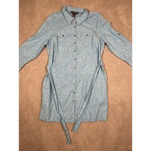 Dialogue Womens Linen Blend Blue Roll Tab Sleeve Collared Dress Belted‎ Size 1XP